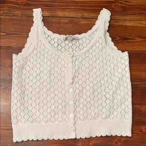 LOFT White Crochet Knit Button-Front Tank Top